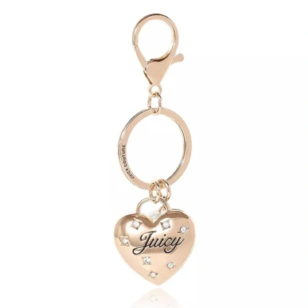 Juicy Couture Gold Heart Purse Keychain with Pearl Charms New
